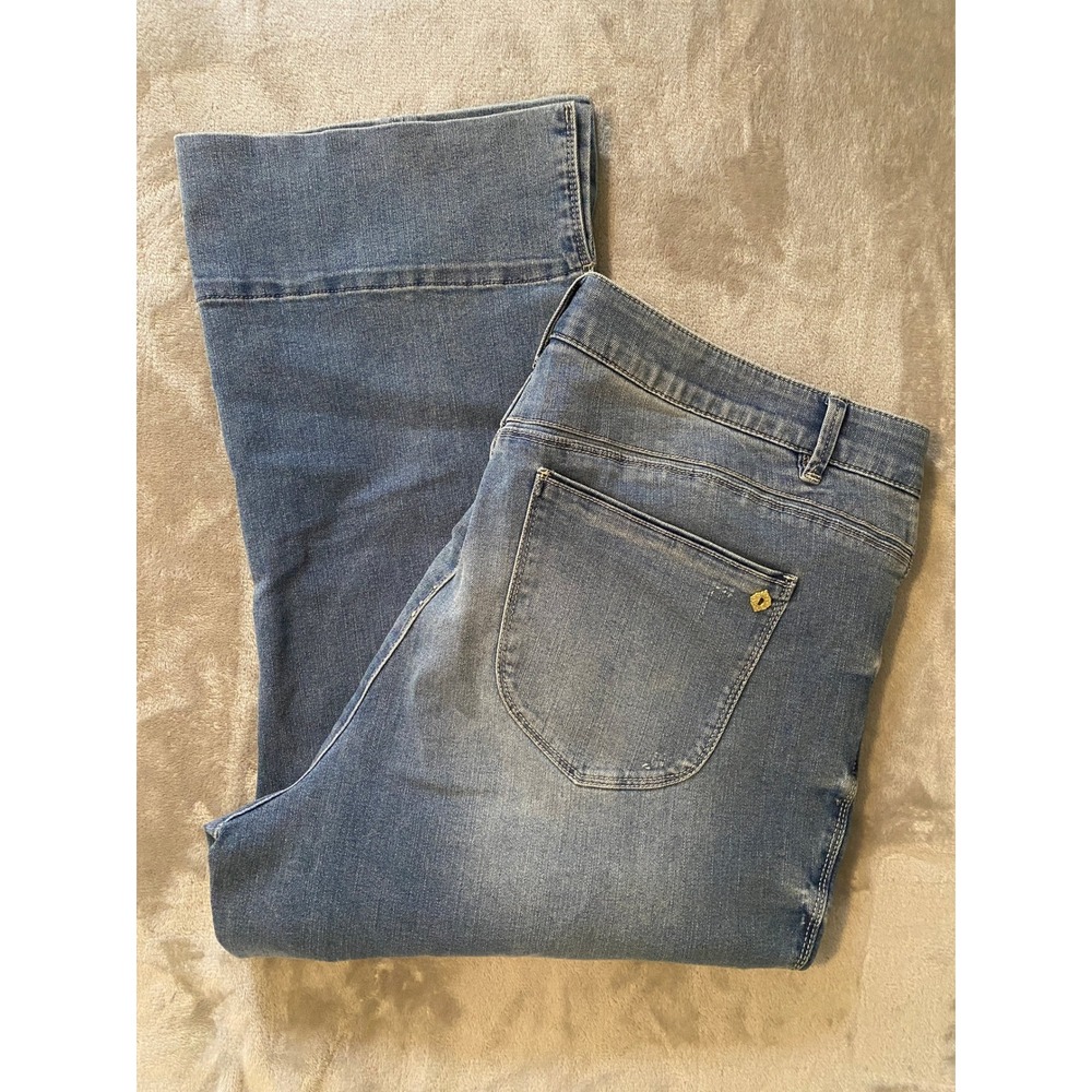 Democracy Jeans Womens 22W Blue Ab-solution Kick Flare Crop Stretch Split Hem